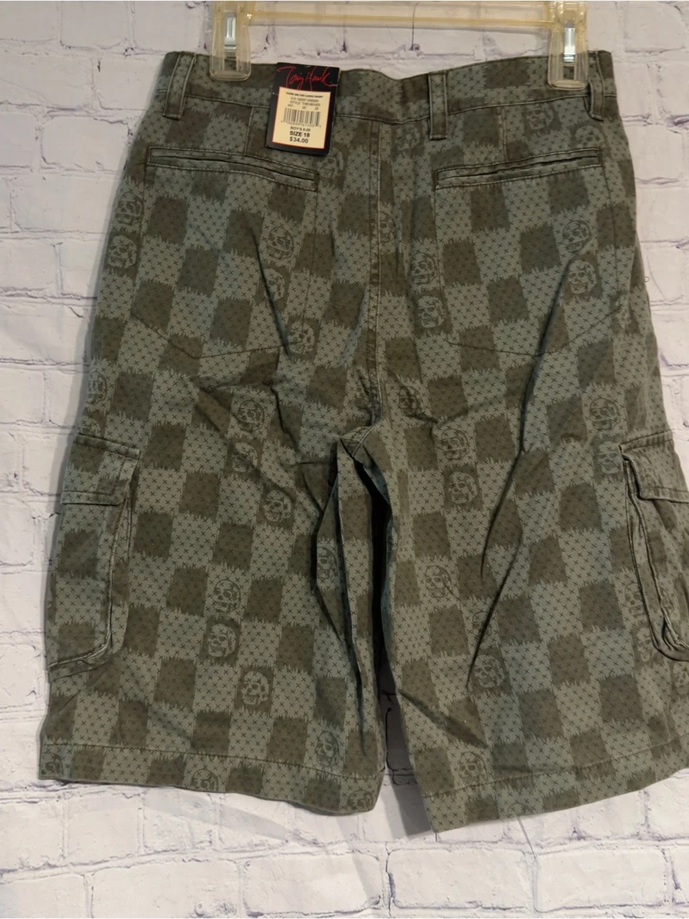 Tony Hawk Olive Green Checker Cargo Shorts - Picture 4 of 7